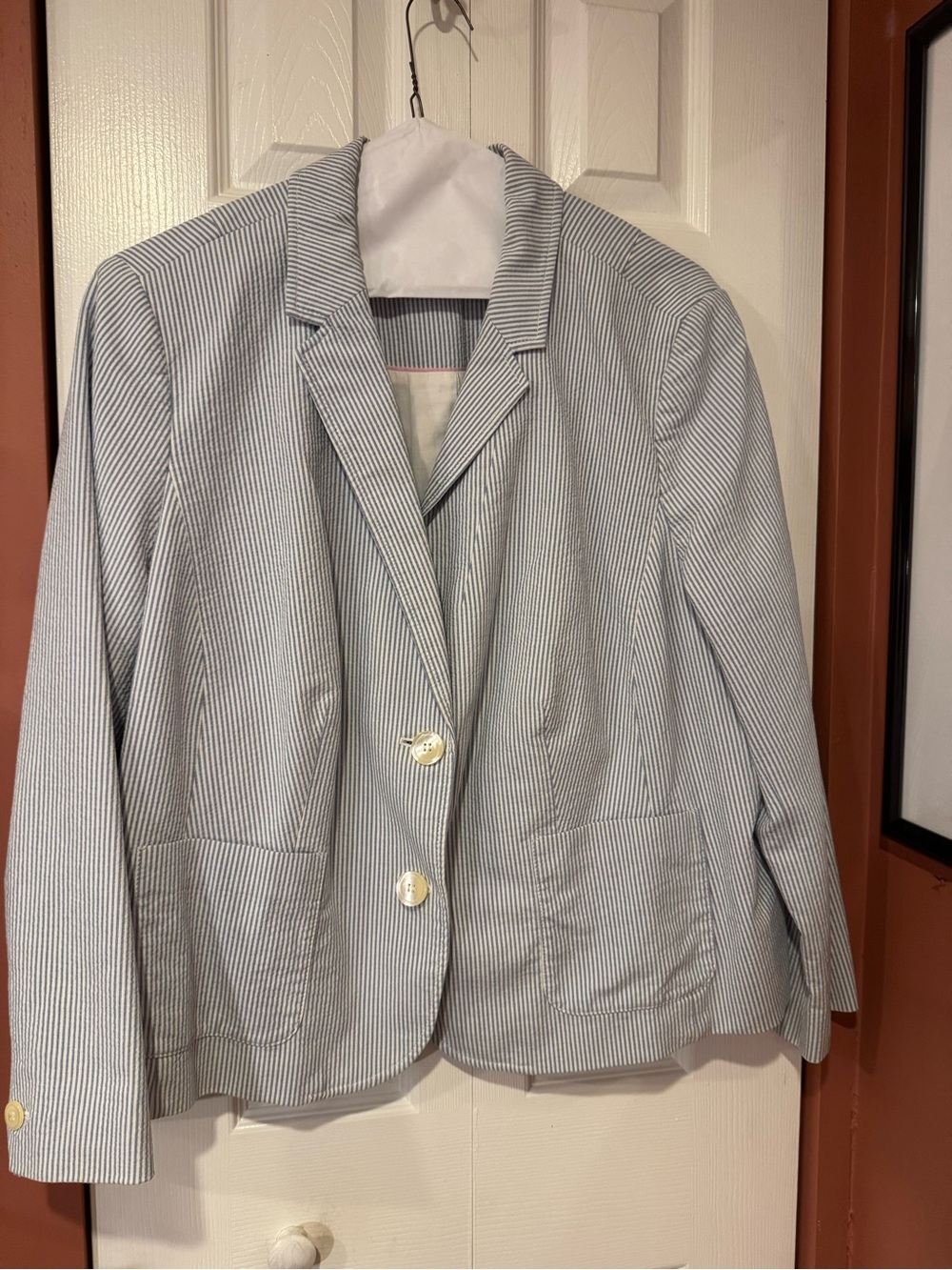 Talbots Blue and White Seersucker Pantsuit, Size 22W Petite